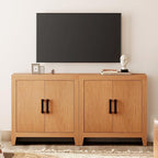 WAMPAT Farmhouse TV Stand for TVs up to 65 Inch, Rustic Wood Entertainment Center & Media Console with 4 Storage Doors, Accent Cabinet for Living Room, Hallway, Rustic Mocha