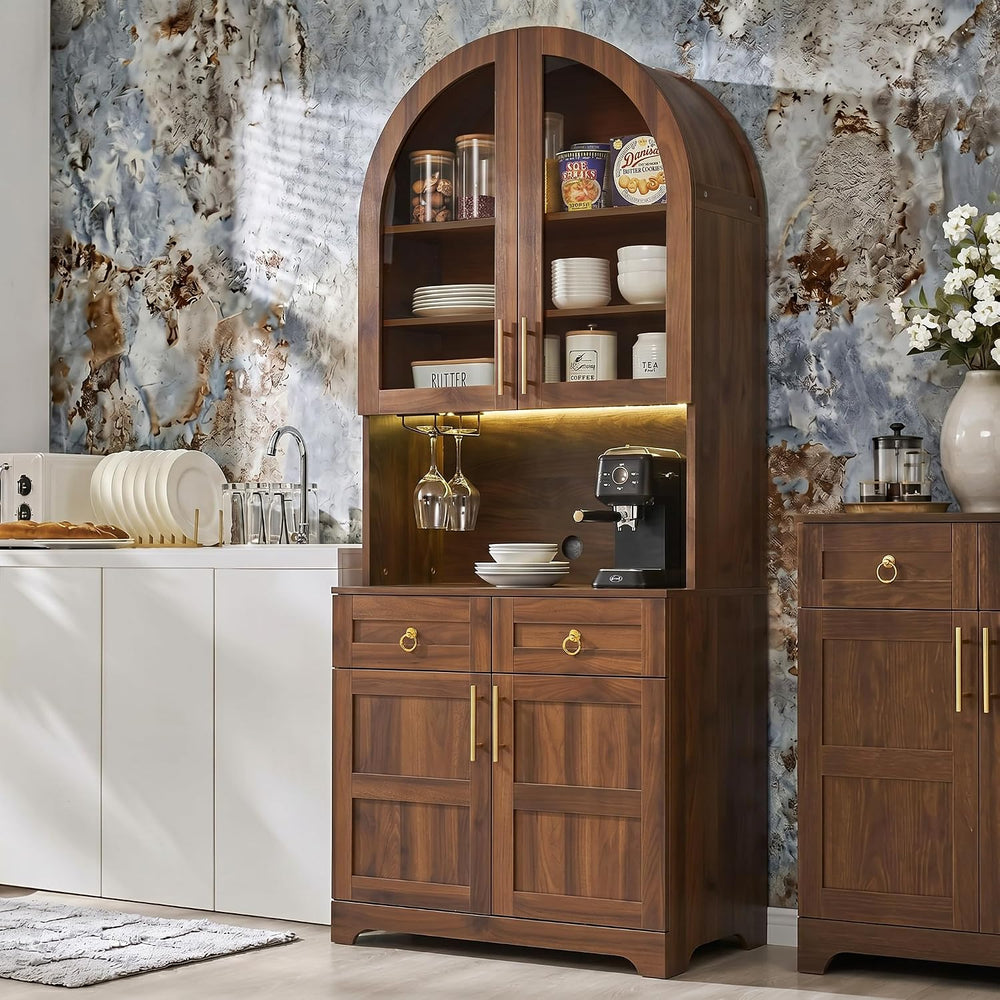 Merax 74.8'' Tall Arched Kitchen Pantry Cabinet, Mid-Century Modern K...