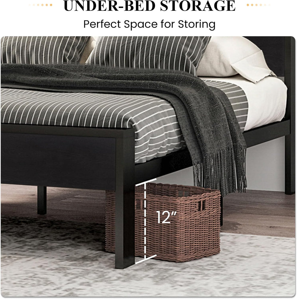 SHA CERLIN Full Size Bed Frame, Wooden Headboard and Footboard, Black Oak