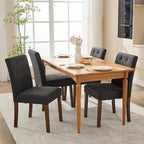 Upholstered Dining Chairs Set of 2, Modern Fabric Kitchen Side Chairs with Sturdy Wood Legs, Parsons Design, Comfortable Soft Linen for Dining Room, Restaurant, Cafe, Black