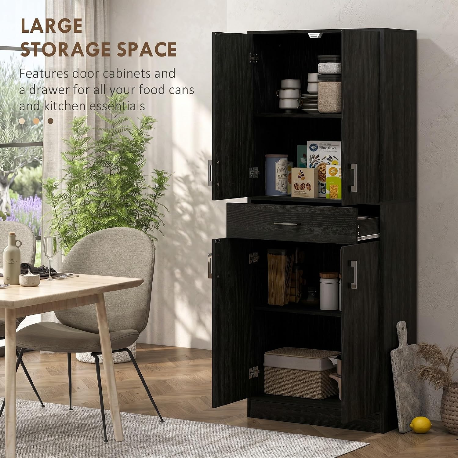 HOMCOM 71" Kitchen Pantry Cabinet with Adjustable Shelf and Drawer, Freestanding Tall Storage Cabinet with Double Doors, Distressed Black