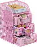 EasyPAG Mesh Desk Organizer with 3 Drawer Office Desktop Organizers and Accessories Stationery Caddy for Office, Home, Students, Pink