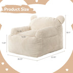 Kids Bear Ear Bean Bag Chair, Stuffed Toddler Sofa Chair with Pocket, Lazy Floor Chair for Boys and Girls, for Gaming, Reading, Nursery Playroom Bedroom