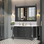 Hasipu Farmhouse Bathroom Mirror, 55"x36" Rustic Wood Framed Wall Mounted Mirror, Black Vintage Vanity Mirror Barn Door Style Decrative Mirrors