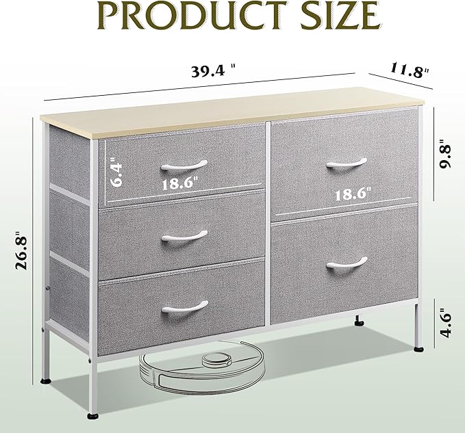WLIVE Dresser for Bedroom with 5 Drawers, Wide Bedroom Dressers with Drawer O...