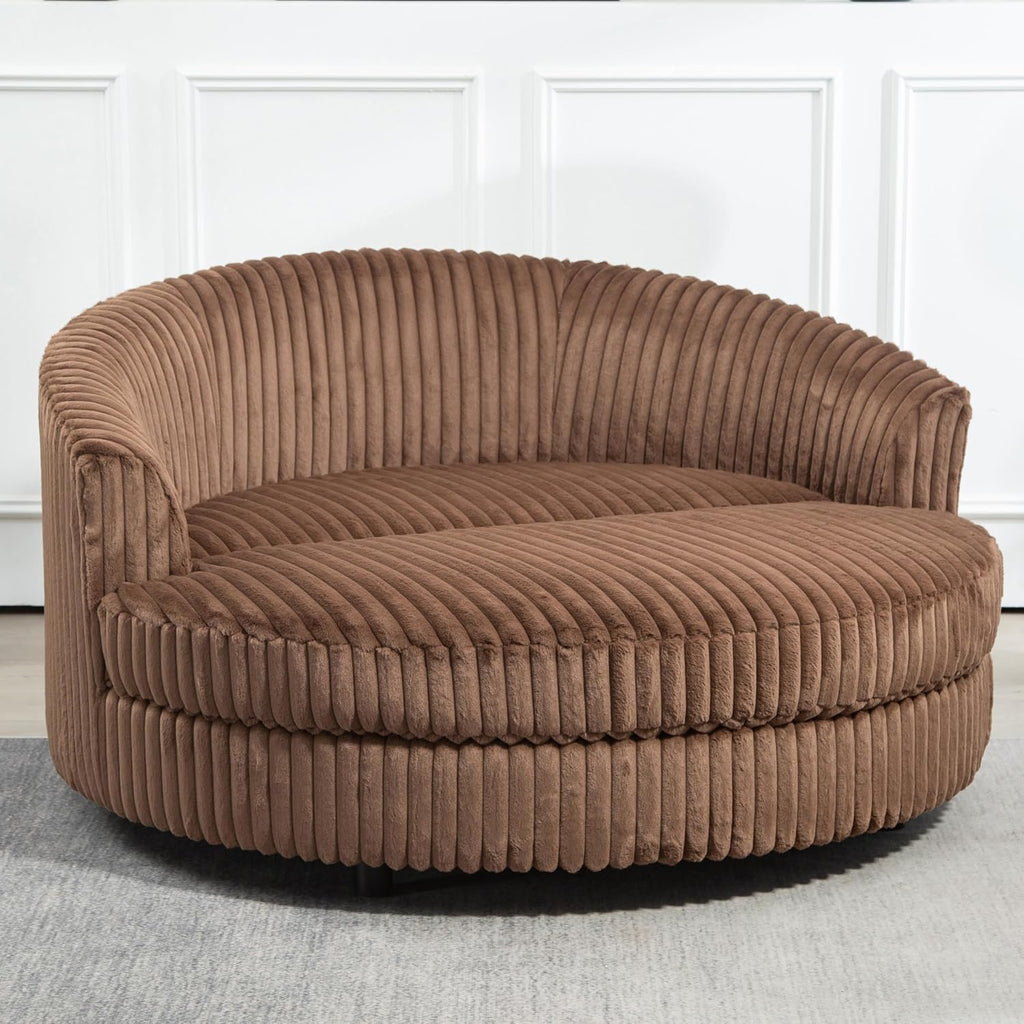 Aoiy & Wifon 59.8" W Oversized Barrel Chair, Round Accent Chair with Wheels, Extra Large Living Room Chair, Faux Fur, Brown