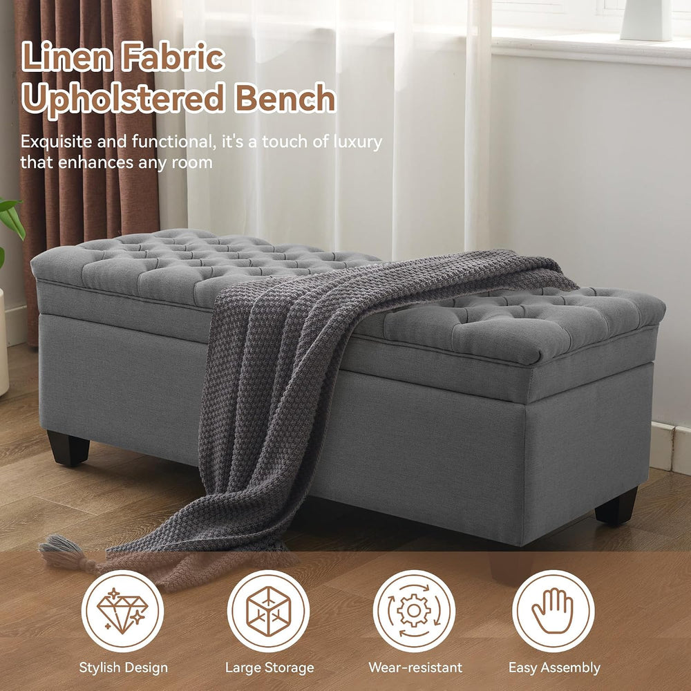 WUTUTUEE 51" Fabric Storage Ottoman Bench, Upholstered Rectangle End of ...