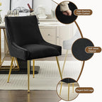 Velvet Dining Chairs Set of 6 Gold Legs,Upholstered Velvet Accent Chairs, Pleated Back Design & Gold Pull Handle, Mid Century Modern Chairs for Dining/Kitchen/Living Room,Black