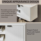 Fluted Console Table with Storage, 47" Long Entryway Table with with 2 Door Cabinets and Open Storage Shelf, Wood Sofa Table Behind Couch for Hallway Entrance Foyer Living Room, White