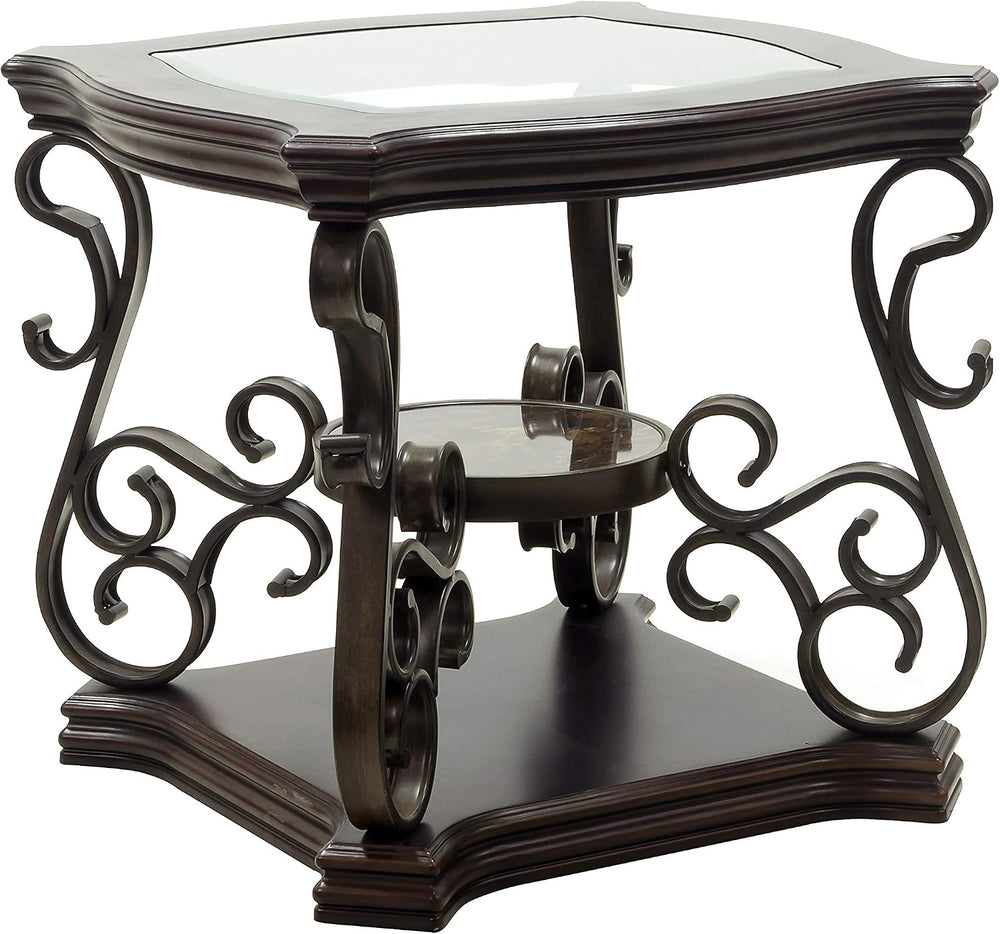 End Table with Glass Table Top, Cocktail Table with MDF and Marble Paper Midd...