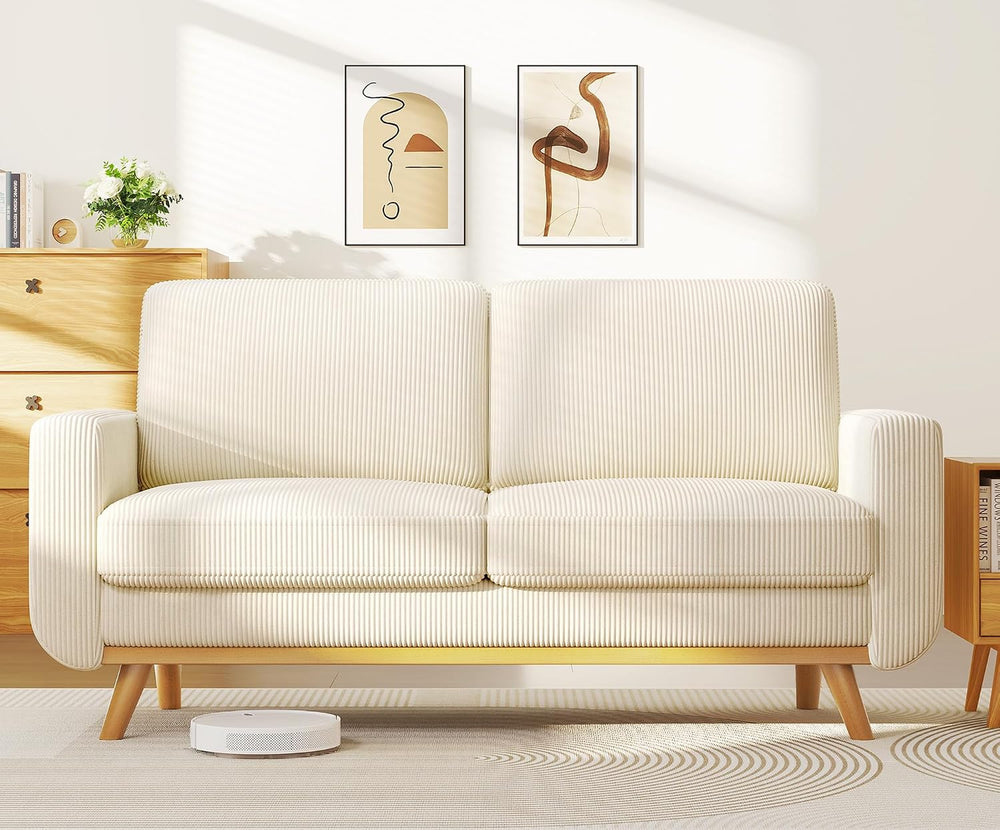 Vesgantti 68" Loveseat Sofa Beige, Comfy Corduroy Couch with Spring Cush...