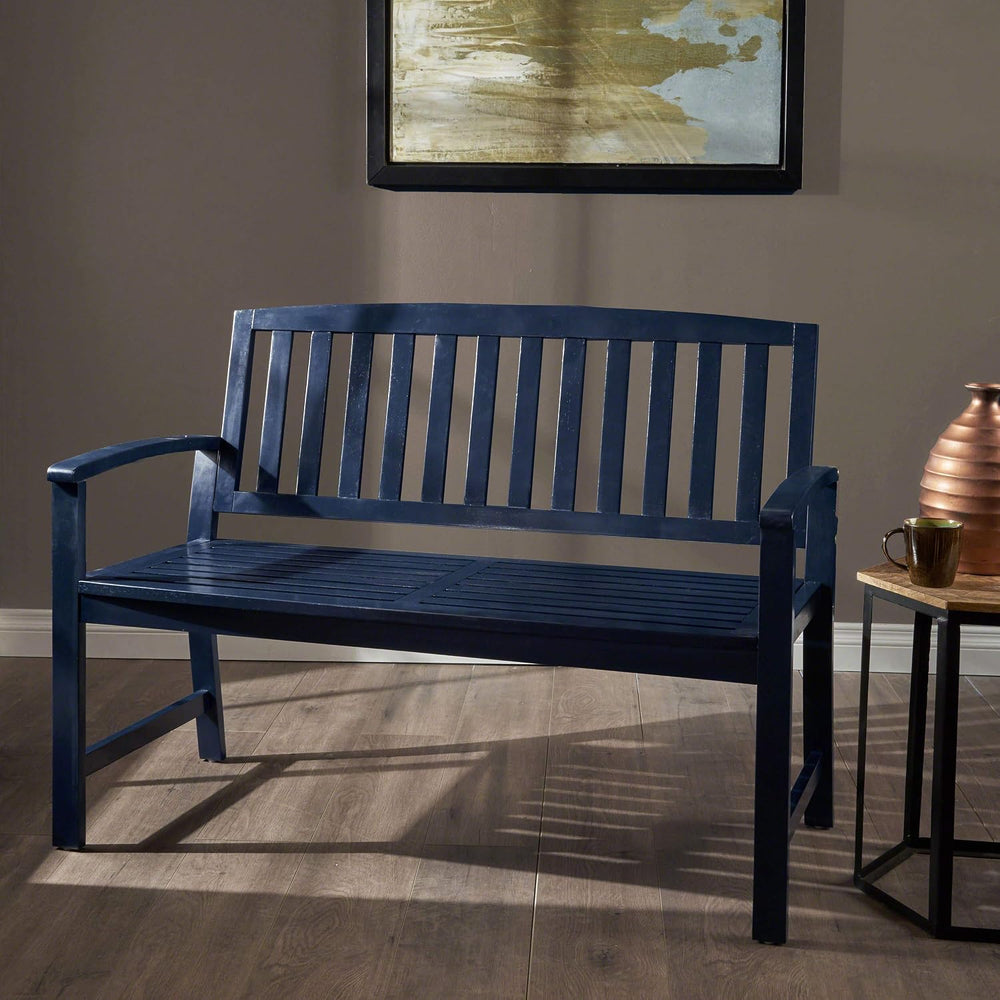 Christopher Knight Home Laurel Farmhouse Cottage Acacia Wood Bench, Pu Navy Blue