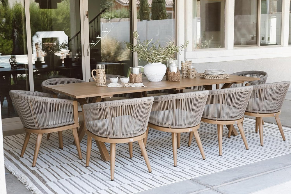 PURPLE LEAF Outdoor Dining Set for 10 with Cushions PE Rattan Teak
