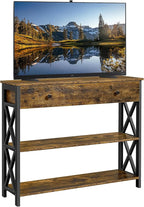 Yaheetech TV Stand for TV up to 45 inch, Entertainment Center with Drawer, Media Console Table with Storage Shelves, for Living Room, Metal Frame, Rustic Brown