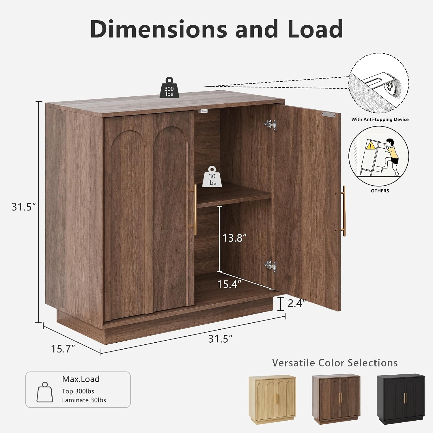 FORTUNETEC 31.5" Sideboard Buffet Cabinet with Storage, Walnut, 3pcs | Wood Modular Media Console, Mid Century Modern Credenza with Arched Doors for Living Room Kitchen Dining Room Entryway