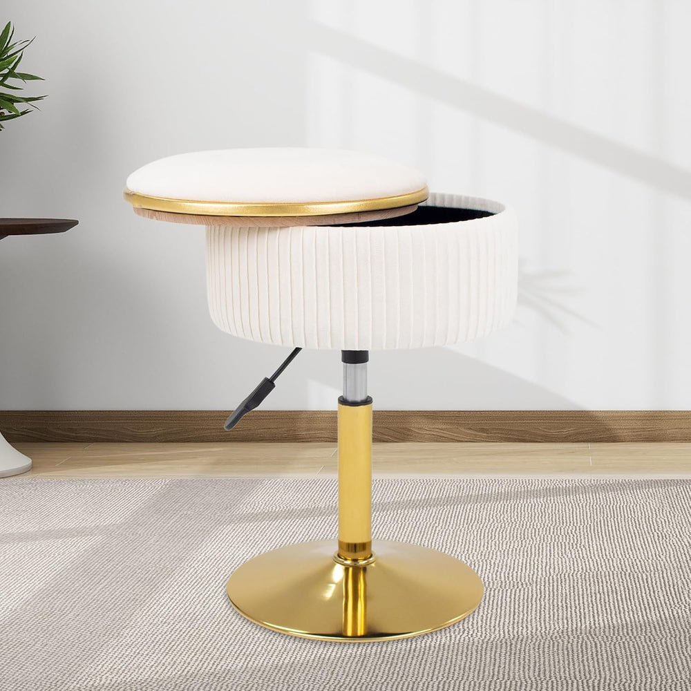 Adjustable Vanity Stool, Velvet Makeup Stool with Storage Beige | Small Vanit...