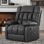 Recliner Chair, Leather Adjustable Recliner with Side Pockets, Living Room Power Reclining Lounge Chair for Adults, Small Spaces Comfy Sofa with Theater Seating for Bedroom, Black