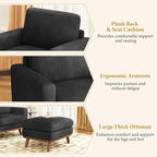 Vesgantti 38.5" Accent Chair with Movable Ottoman, Comfy Corduroy Armchair with Spring Cushion, Reading Chair with Ottoman, Modern Single Sofa for Living Room, Bedroom and Apartment, Black