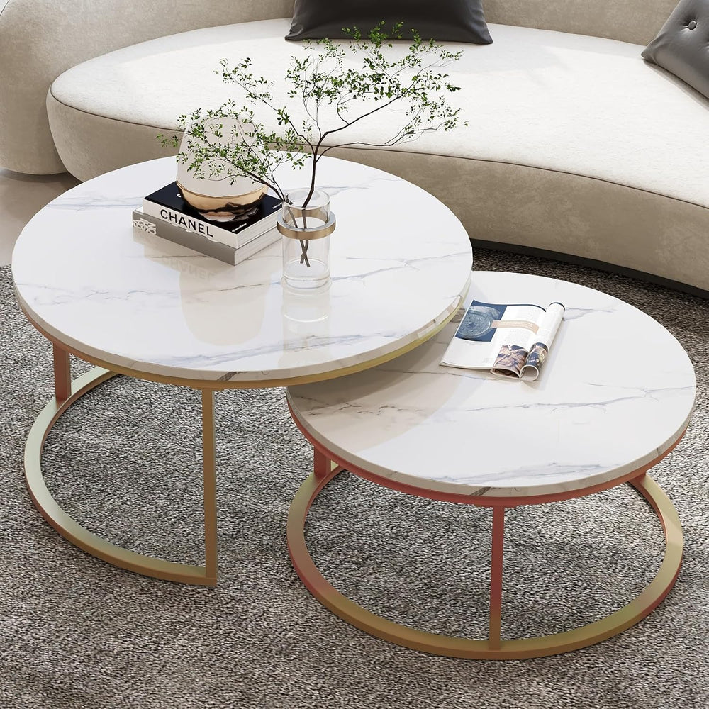 WiberWi Round Coffee Table Nesting Tables Set of 2, Large: Ø 34.0", Smal...