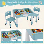 4 in 1 Kids Table and 2 Chairs Set, Toddler Table and Chair Set for Kids Ages 3-10, Activity Tables for Building Blocks/Drawing/Reading/Dining，Gift for Boy & Girl (Grayish Blue)