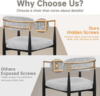 Morden Fort Modern Boucle Dining Chairs Set of 2, Grey Upholstered Dining Chairs with Black Metal Legs and Gold Armrest, Accent Chairs for Kitchen, Living Room and Café