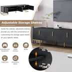ON-TREND Modern TV Stand with Metal Legs and Gold Handles for TVs Up to 80'', Media Console Table with Cabinets and Adjustable Shelves, Luxury TV Cabinet with Geometric Lines for Living Room, Black