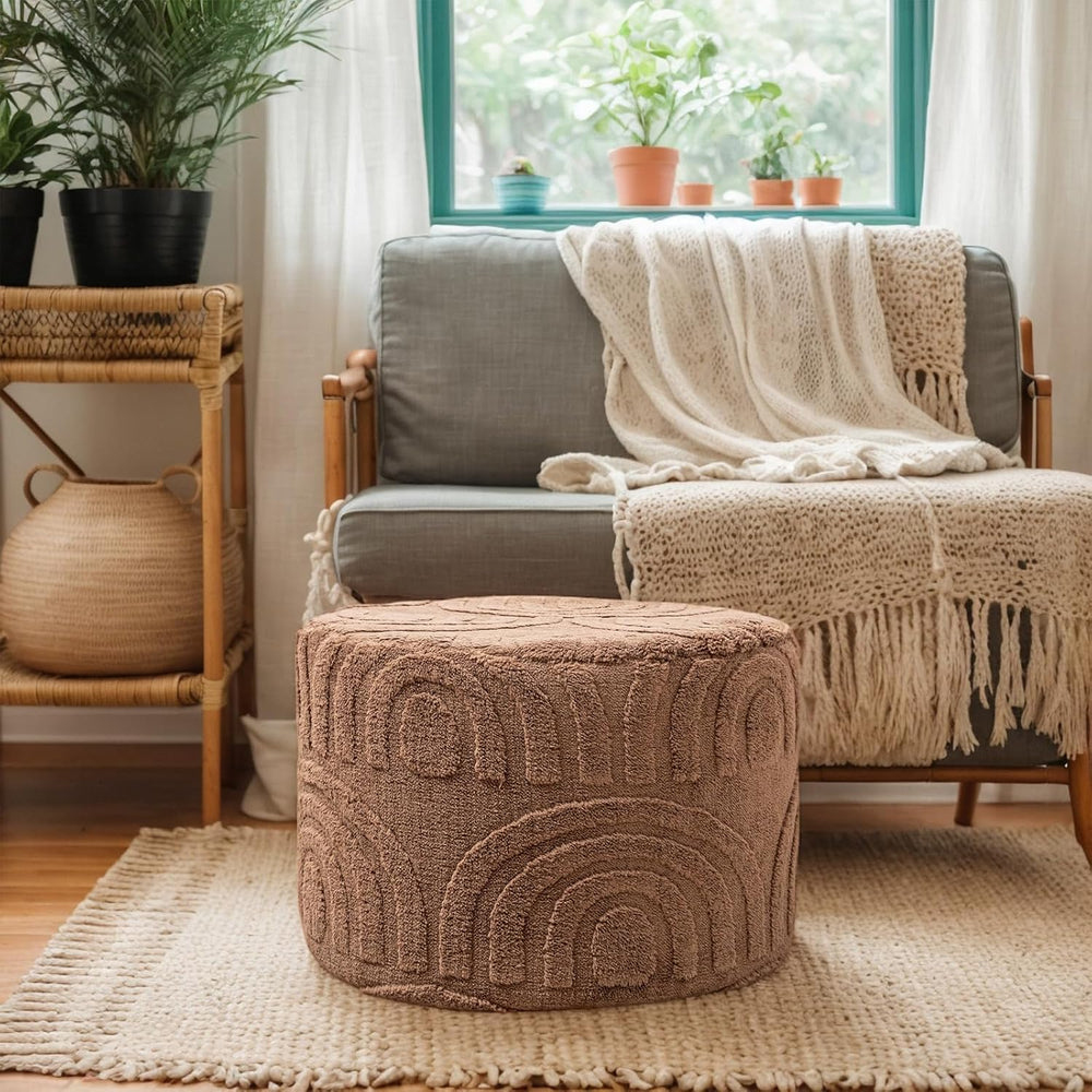 Asuprui Round Ottoman Pouf Foot Stool, Coffee 20x14 in,Sofa Couch Foot Rest |...
