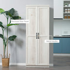 63" Kitchen Pantry, Freestanding Storage Cabinet with 5-Tier Shelving and 2 Adjustable Shelves, 2-Door, White, Easy to Maintain, for Dining Room
