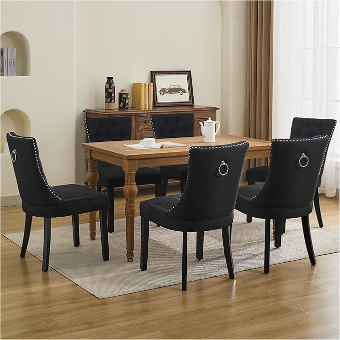 Upholstered Tufted Dining Chairs Set of 6, Fabric Side Dining Room Chairs wit...