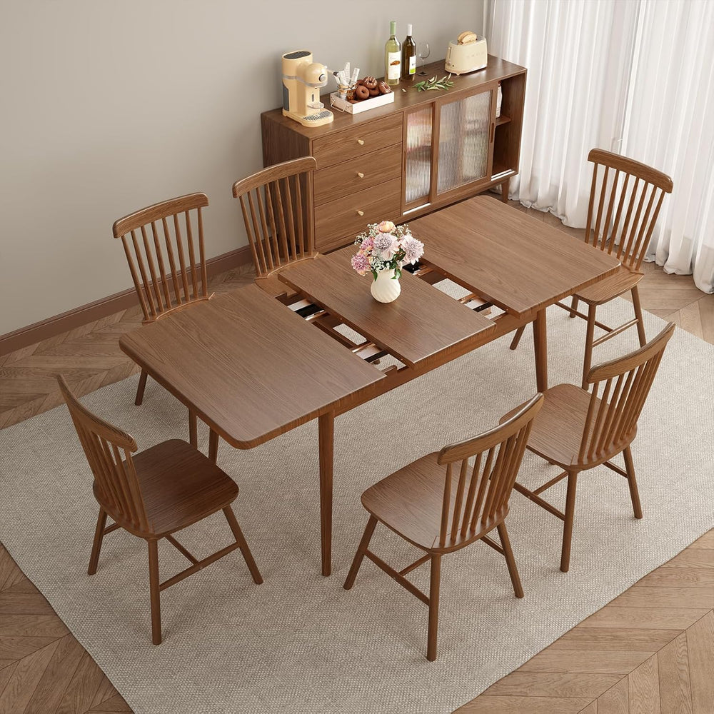 Muwuele Solid Wood Extendable Dining Table for 4-8 People with Seamless Exten...