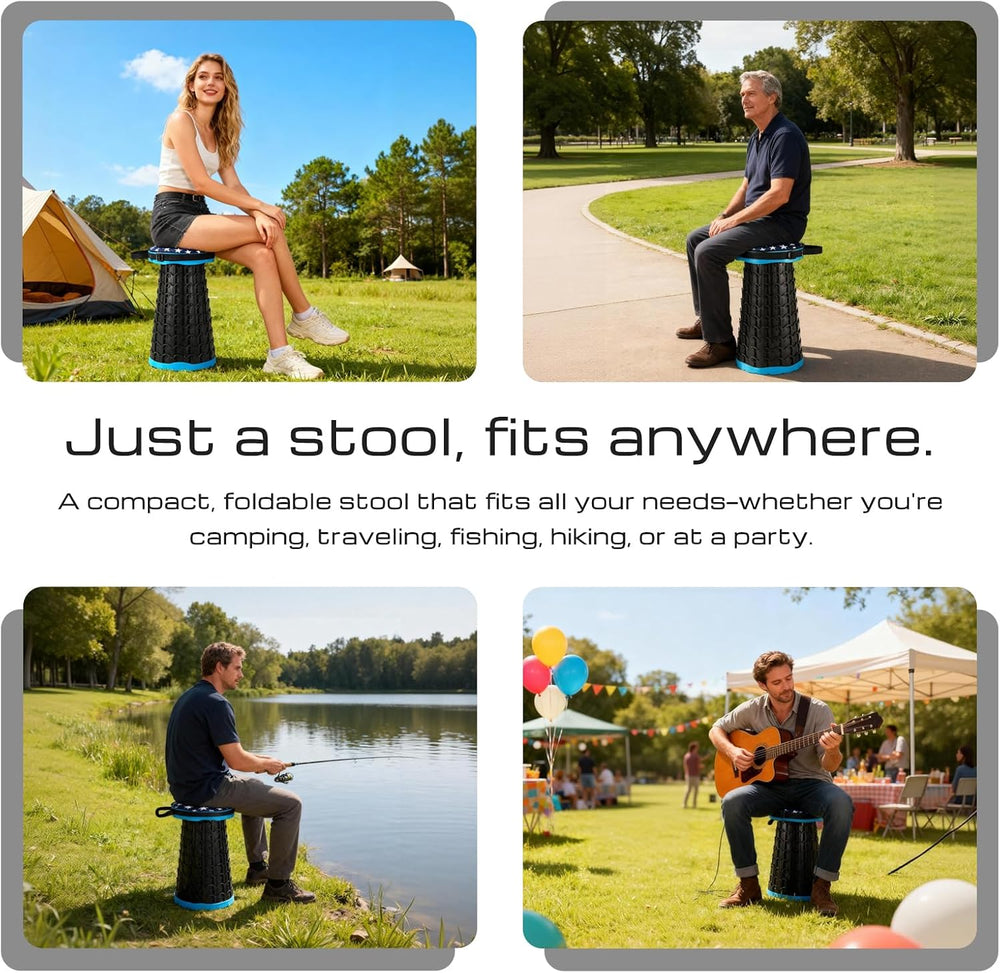 Portable Telescoping Stool with Cushion, Adjustable Folding Seat for Adults