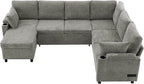 Eafurn Oversized U Shaped Sectional Sleeper Sofabed Pull Out Couch Bed for Living Room 6 Seater Upholstered Convertible Pullout Lounge Sofa Couch w/Storage Chaise, USB Ports for Living Room Apartment