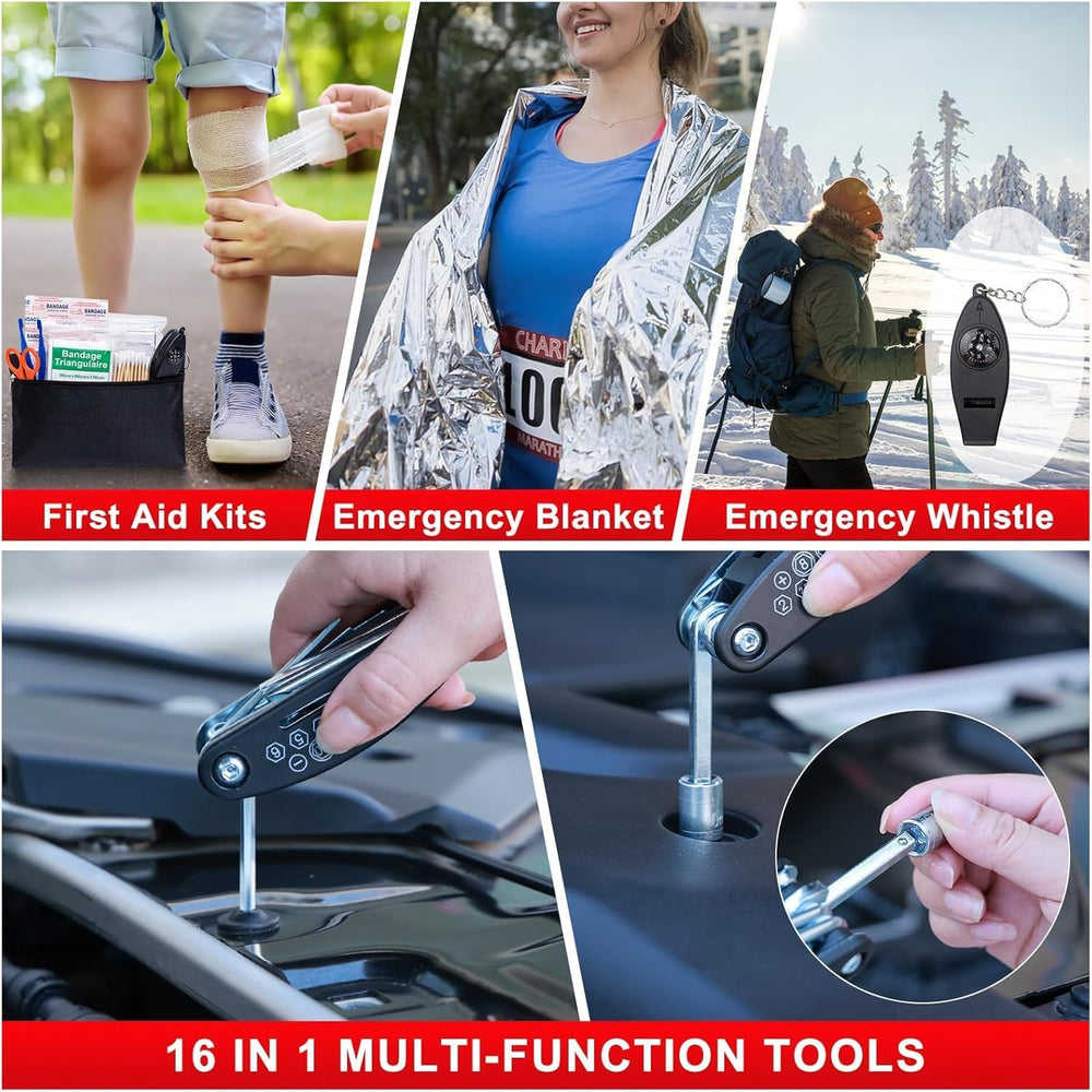 Car Roadside Emergency Kit - Car Emergency Kit with Jumper Cables, Tow Rope, ...