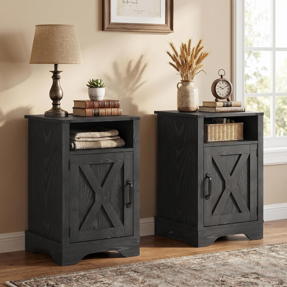 FansaFurn Farmhouse End Table with Charging Station Set of 2, Rustic Night St...