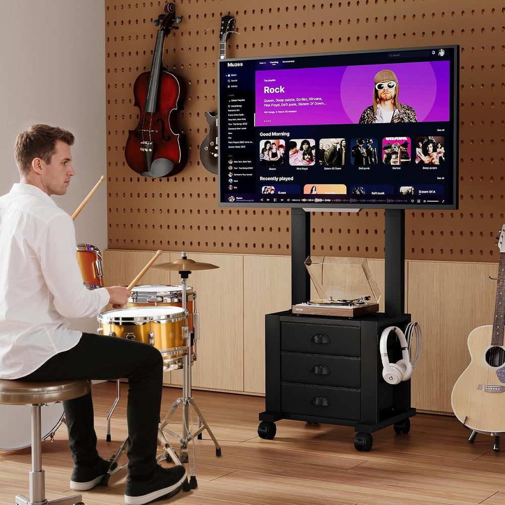 Rolling TV Stand with 3 Drawers for 23-60 Inch TVs with Storage | Hidden Stor...