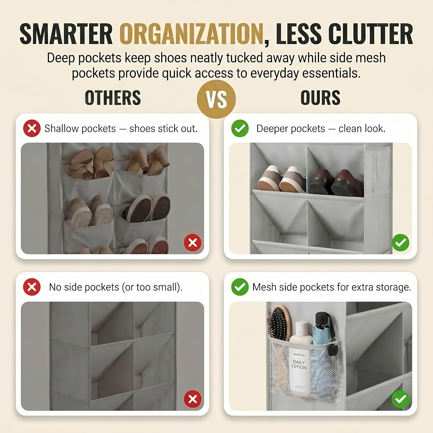8 Tier Hanging Shoe Organizer for Closet, Over the Door Shoe Organizer with Deep 120D Extra Thick Pockets, Shoe Rack for Closet & Entryway, with 6 Side Pockets for Boots (Transparent)