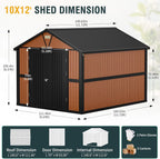10x12 Ft Outdoor Metal Shed, Storage Garden Shed with Lockable Doors & Vent, Extra Large Multi-Used Shed for Backyard, Patio, Lawn and Tool & Bicycle Storage