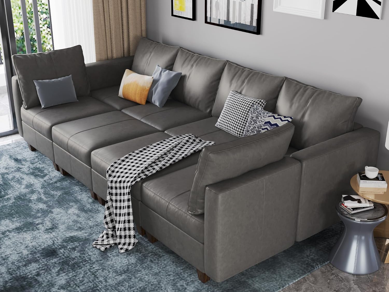 EASE MOOSE Modular Sectional Sofa Sleeper Couch with Storage,Faux Leather Large Moduar Sleeper Sofa Sectional Sofa Bed Modular Couch for Living Room
