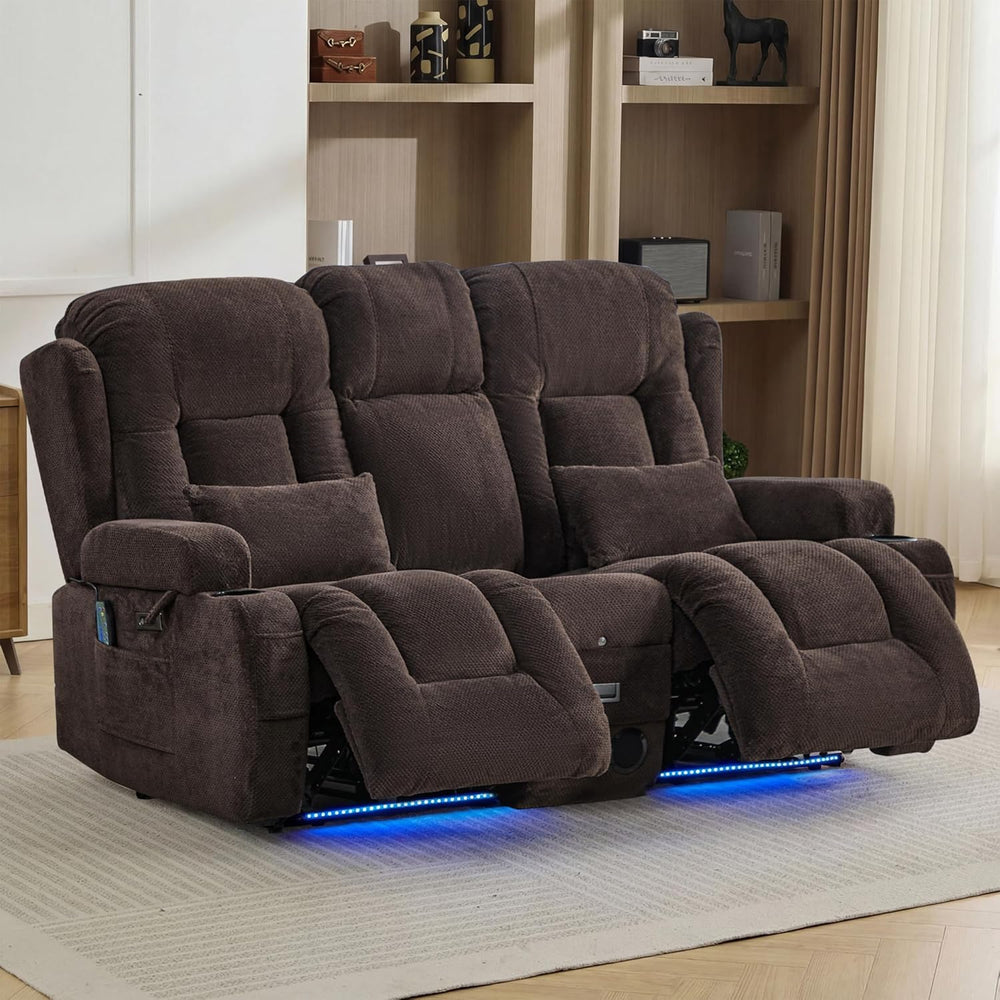 TUNYI Wall Hugger Loveseat Recliner Sofa with Console, Power Reclining Lovese...