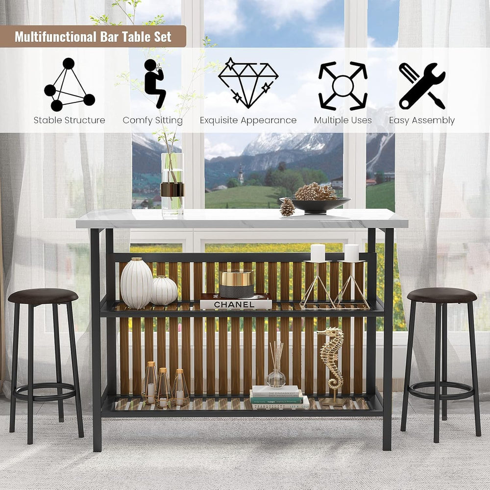 AWQM Kitchen Island with Seating & Storage Shelf, Modern Bar Table and Ch...