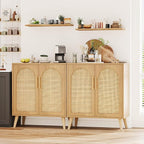 Rovaurx Set of 2 Rattan Storage Cabinet with Doors, Accent Bathroom Floor Cabinet, Modern Sideboard Buffet for Living Room, Entryway, Dining Room and Kitchen, Natural BMGZ108M02