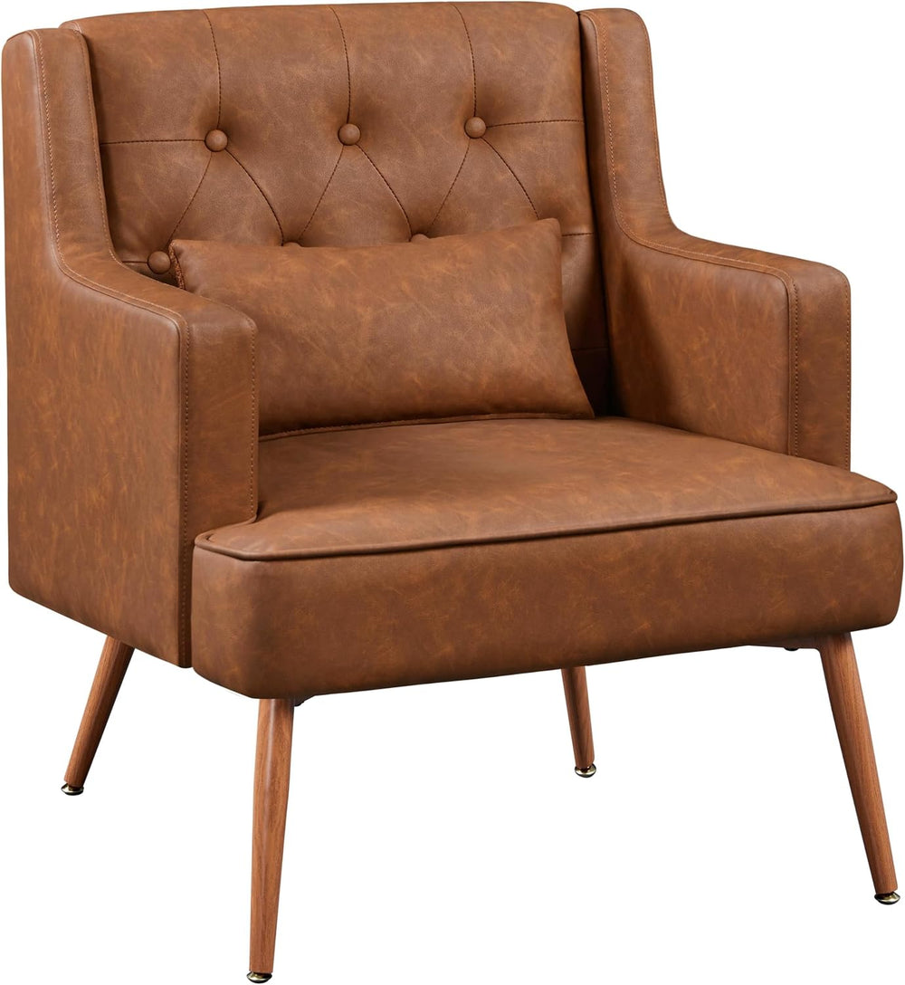 Yaheetech Accent Chair, Mid-Century Modern Armchair, Retro Brown | Faux Leath...