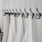 Dseap Coat Rack Wall Mount - 38” Long 10-Tri-Hooks Heavy Duty Coat Hanger Rail Wall Hooks for Hanging Coats Hats Clothing Clothes Purse Mudroom Entryway, Black, Pack of 2