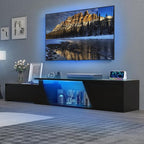 Verano Garden Extendable TV Stand with Led Lights, Wood TV Media Console with 2 Drawers & 1 Cabinet, Modern Entertainment Center Up to 90 Inch TV for Living Room Bedroom, 63" - 90.6" (Black)