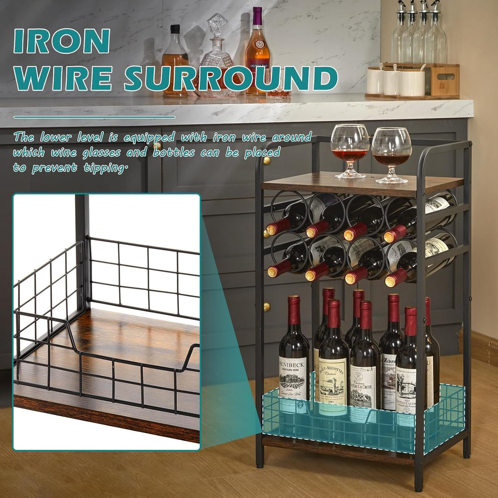 3-Tier Wine Rack Freestanding Floor Cabinet Corner Bar Cabinet Bar Cart,12 In...