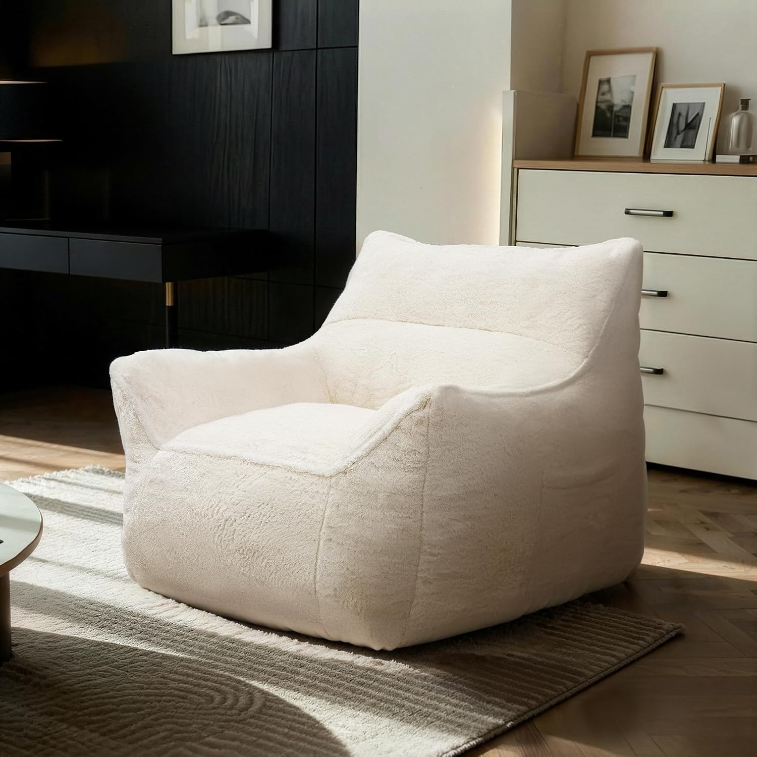 Cvortll Bean Bag Chair, Bean Bag Sofa, Faux Fur Bean Bag Chairs,with armrests and a Sturdy backrest, Suitable for Apartments, Living Rooms, bedrooms, Games, Reading (White)