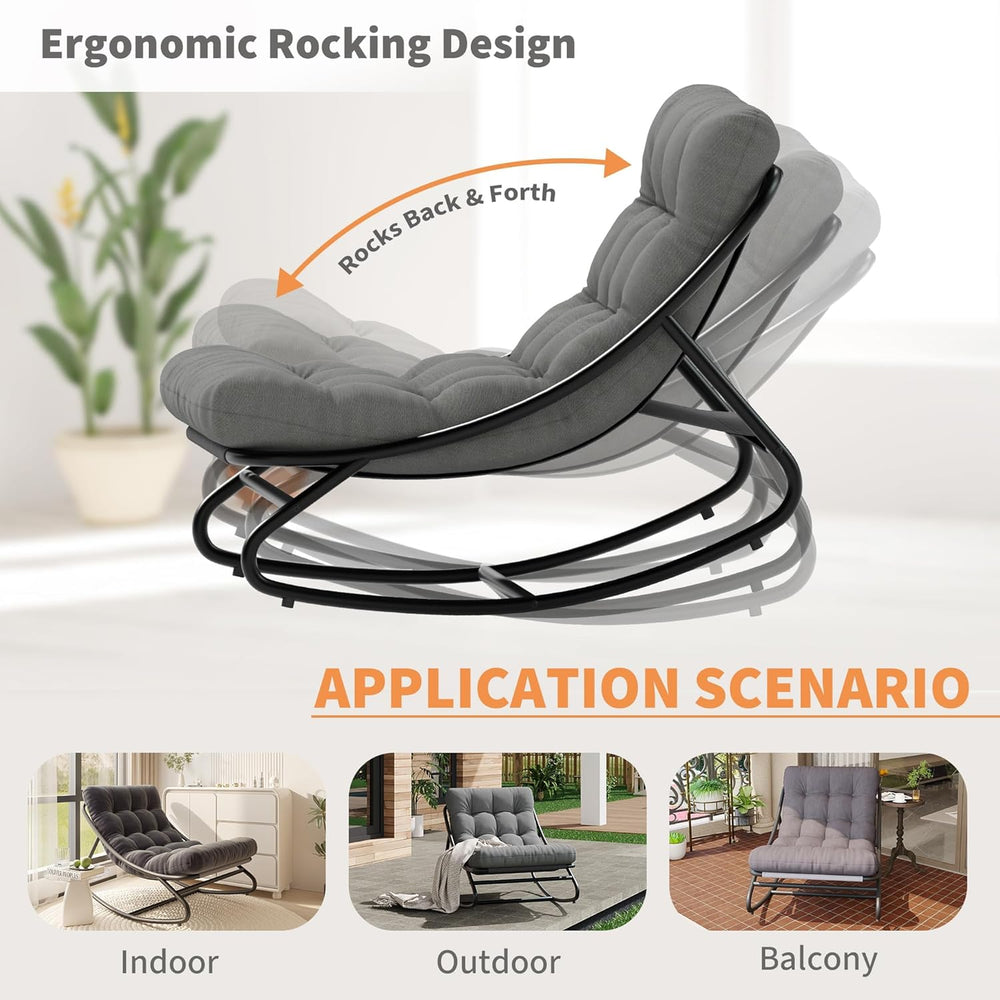 GarveeTech Outdoor Papasan Rocking Chair, Oversized Egg Rocker with Adjustabl...