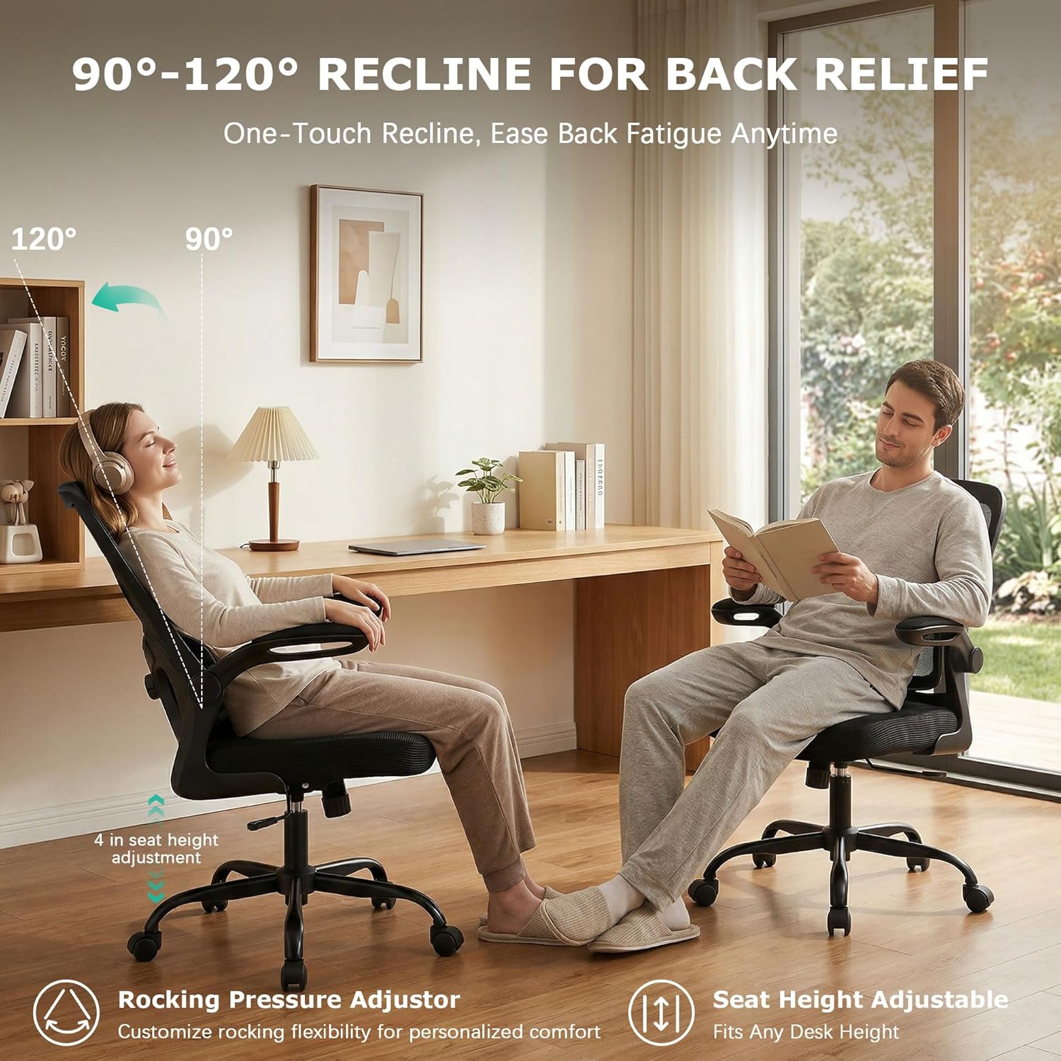 AreShark Office Chair Ergonomic Desk Chairs with Adjustable Lumbar Support, High Back Breathable Mesh Chair with Wheels& Flip-up Armrests,Rolling Swivel Comfy Task Computer Chair for Home Work Gaming