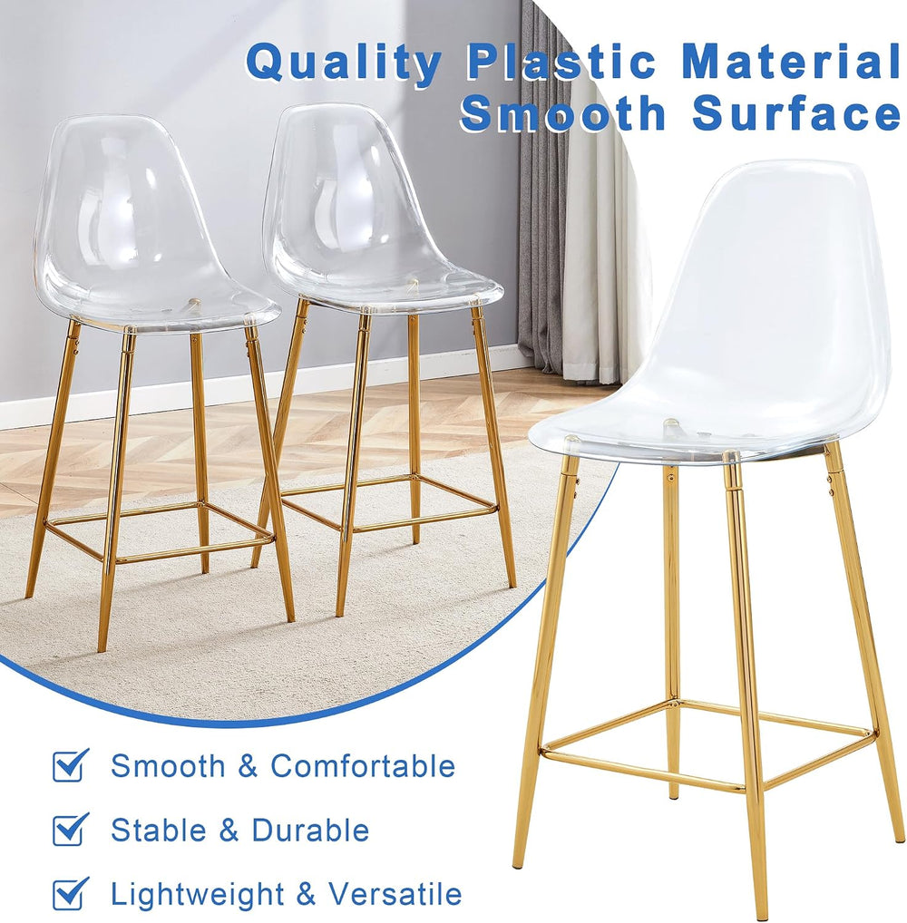 JUFU Transparent Acrylic Bar Stools, Modern Counter Height Bar Chairs with Ca...