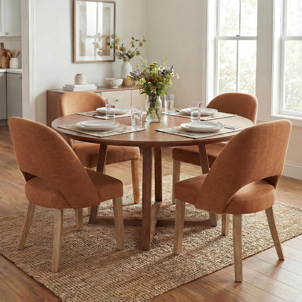 Wooden Dining Chairs Set of 2, Upholstered Modern Chenille Dining Room Chair ...